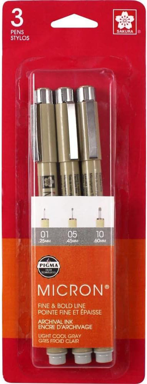 Pigma Micron Lt Gray 01, 05. 10 3-pen Set