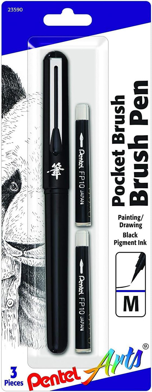 Pentel Pocket Bush Pen with Refills Black - Meininger Art Supply