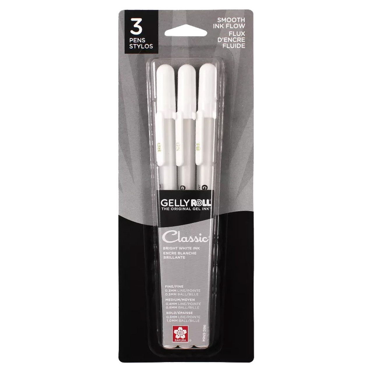 Gelly Roll Pen Bright White 3pk Fine, Medium, Bold tips