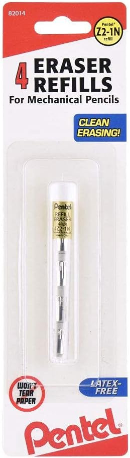 Pentel Mechanical Pencil Eraser Refill 4pc in a Blister Pack