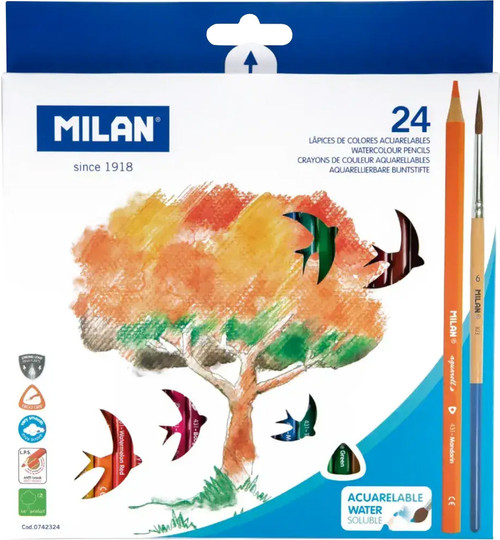 Milan Triangular Watercolor 24-Pencil Set & Brush