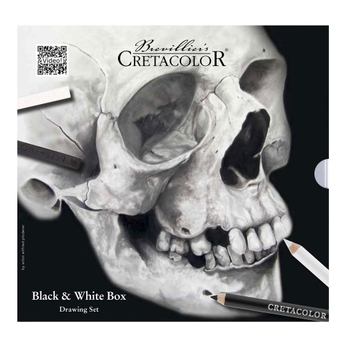 Cretacolor Black & White Skull Tin 25 piece Set front