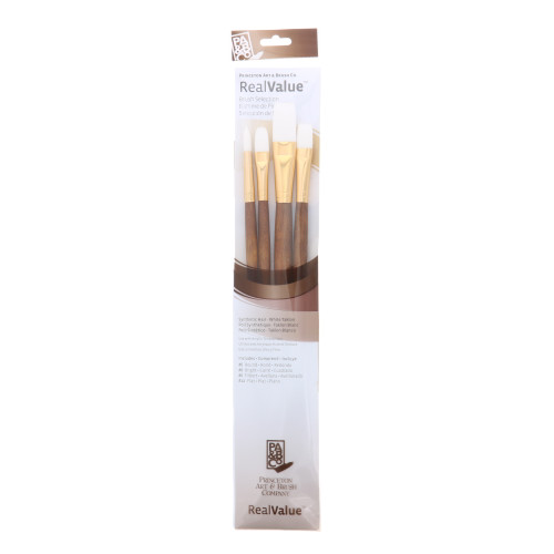 Synthetic White Taklon 4-Brush Set Round 6, Filbert 6, Bright 8, Flat 12