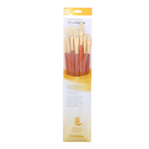 Natural-Bristle 7-Brush Set Round 2, 6, Bright 6, Filbert 8, Fan 6, Flat 10, Angular 6