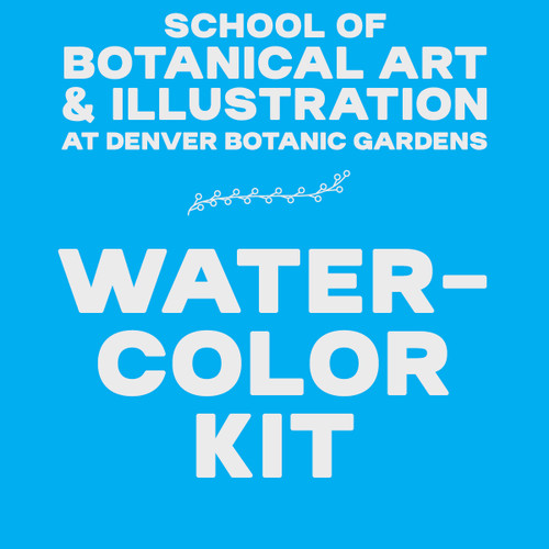 School of Botanical Art & Illustration at Denver Botanic Gardens Watercolor Kit on a blue background