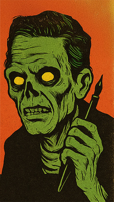 Ink Monster that looks like a zombie holding a fountain pen