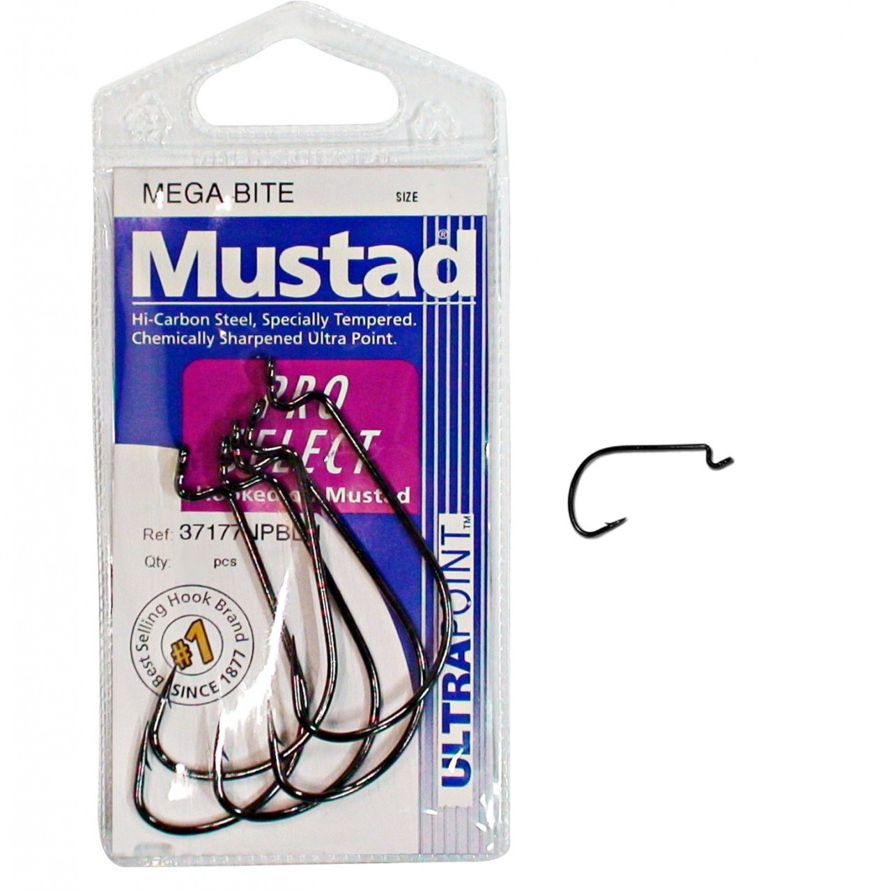 Mustad Mega Bite Kinked Fishing Hooks Single Packet