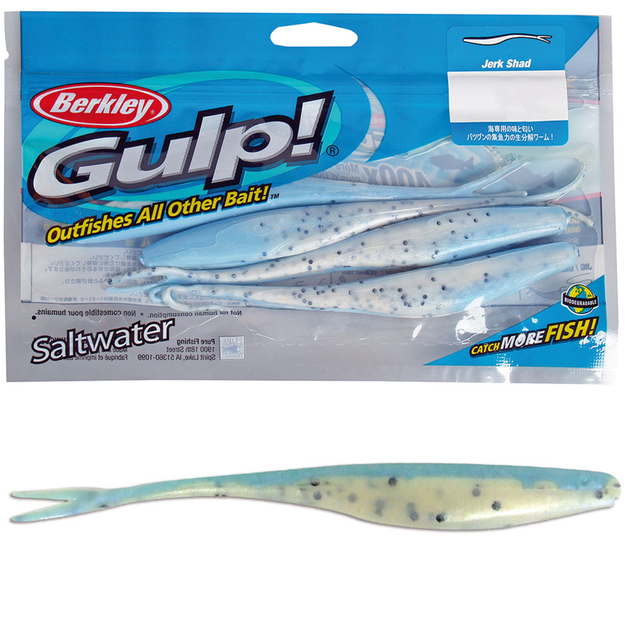 6 Pack of Berkley Gulp! 5 Inch Saltwater Jerk Shad Fishing Lures - Blue  Pepper Neon Glow