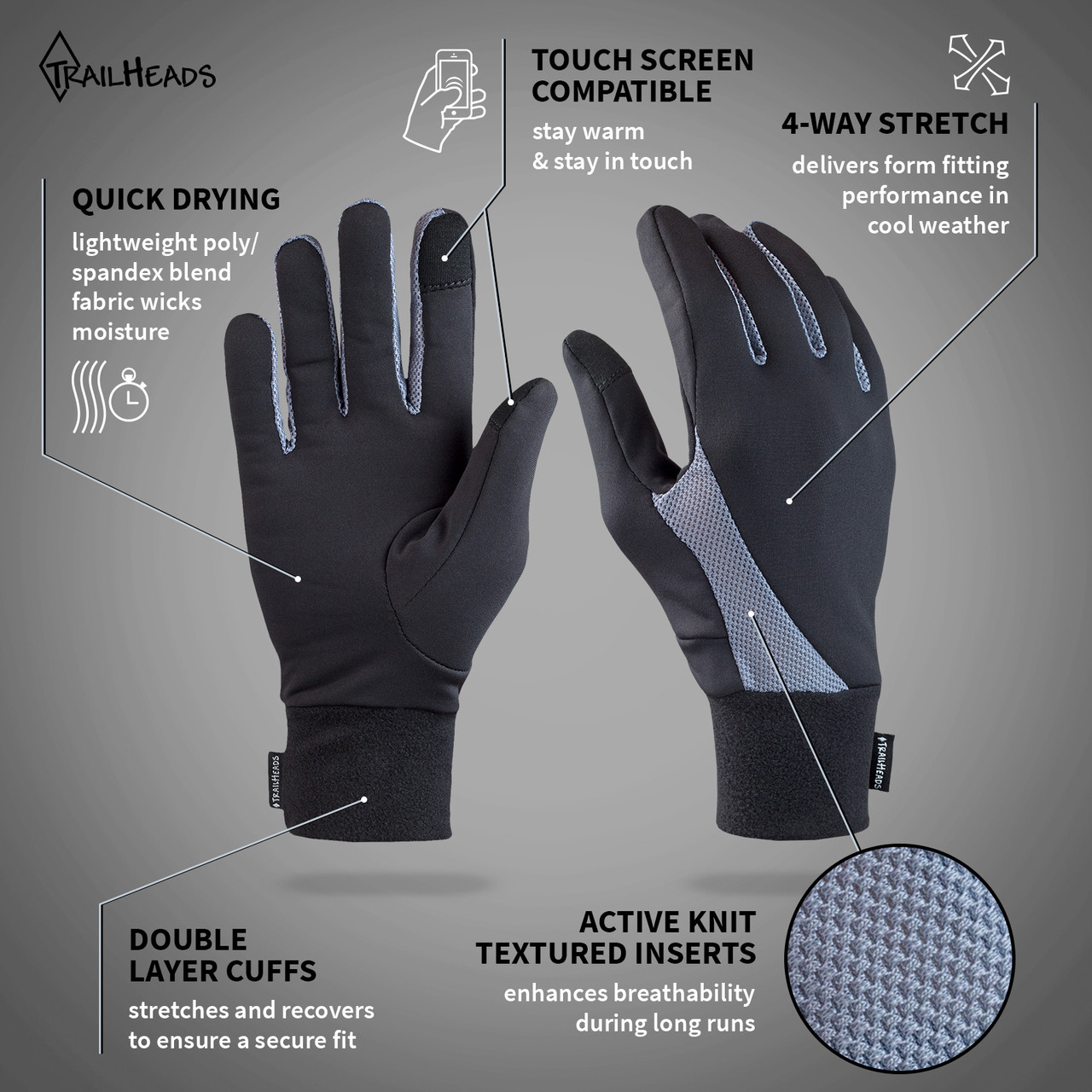 Touchscreen Running Gloves - Black / Grey