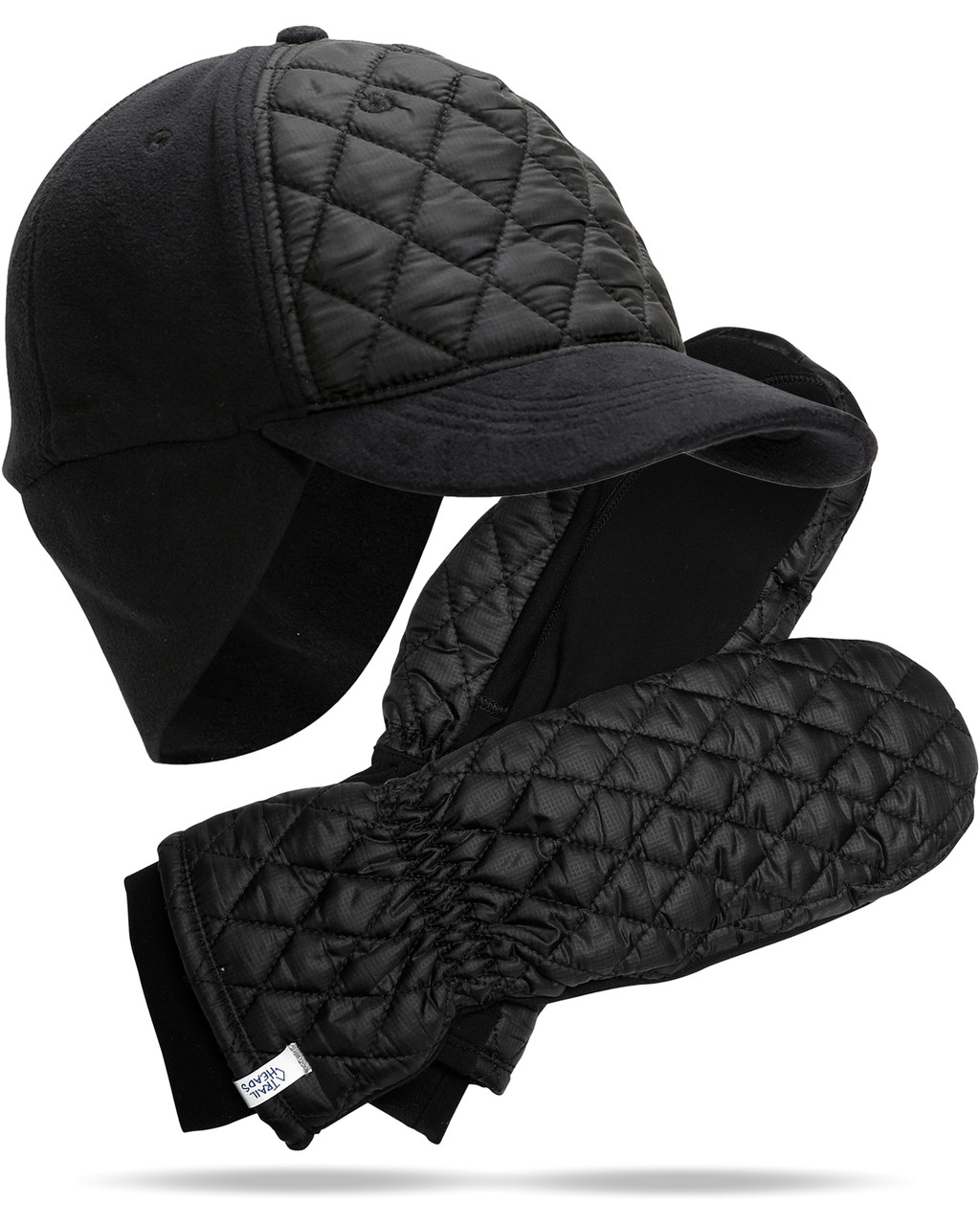 Women's Gift Set - Winter Quilted Ponytail Hat and Mittens for Women