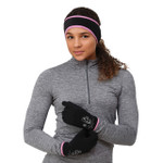 Ponytail Headband & Power Stretch Touch Screen Running Gloves Gift Set - Black/fast pink