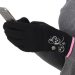 Ponytail Headband & Power Stretch Touch Screen Running Gloves Gift Set - Black/fast pink