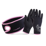 Ponytail Headband & Power Stretch Touch Screen Running Gloves Gift Set - Black/fast pink