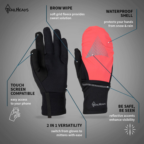 TrailHeads Women's Convertible Running Gloves - Cold Weather