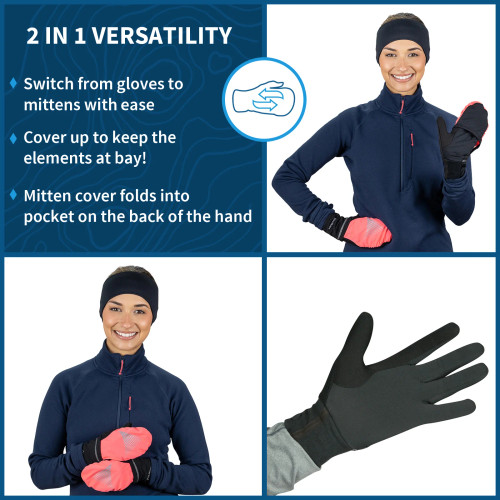 TrailHeads Women's Convertible Running Gloves Cold Weather