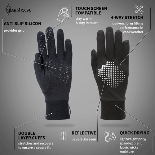 Running Gloves Men's Light Weight Reflect Liner Touchscreen Thermal Sizes  S-XXL