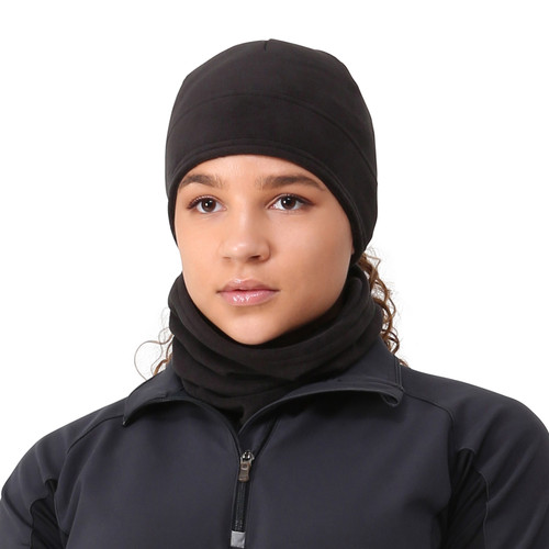 Women's Microfleece Ponytail Hat & Neck Warmer Set - black