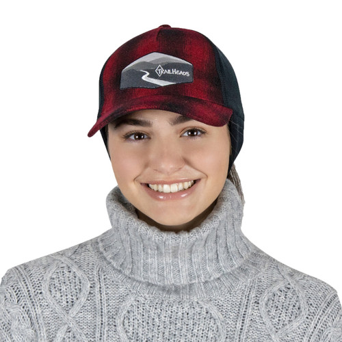 Women's Ponytail Winter Hat - Plaid Winter Trucker Hat
