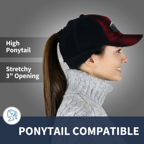 Women's Ponytail Winter Hat - Plaid Winter Trucker Hat