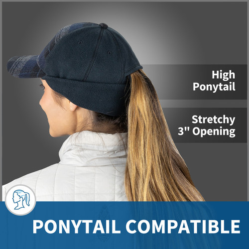 Women's Ponytail Winter Hat - Plaid Winter Trucker Hat