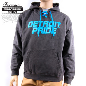 Detroit Lions Pride Sewn Gray Heavy Weight Hockey Lace Style Jersey Hoodie