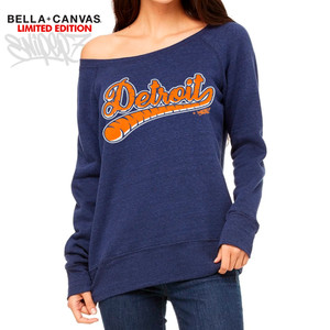 Detroit Tiger Tail Baseball Script Premium Wide Neck Sponge Fleece Sweatshirt