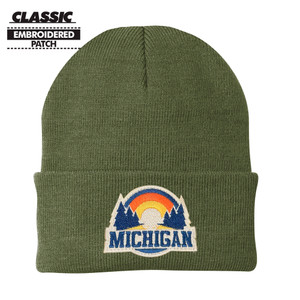 Michigan Sunset Olive Green Classic Knit Cap Beanie