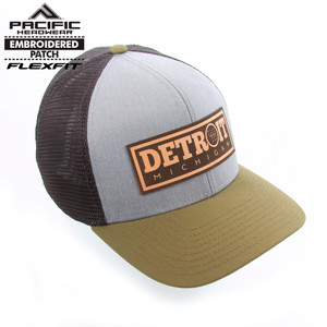 Detroit Gear Shift Box Leather Charcoal Moss Flex-Fit Pacific Fusion Trucker Cap