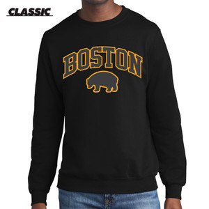Boston Hockey Gold Block Arched Black Classic Crewneck Sweatshirt