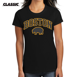Boston Hockey Gold Block Arched Black Classic Ladies T-Shirt
