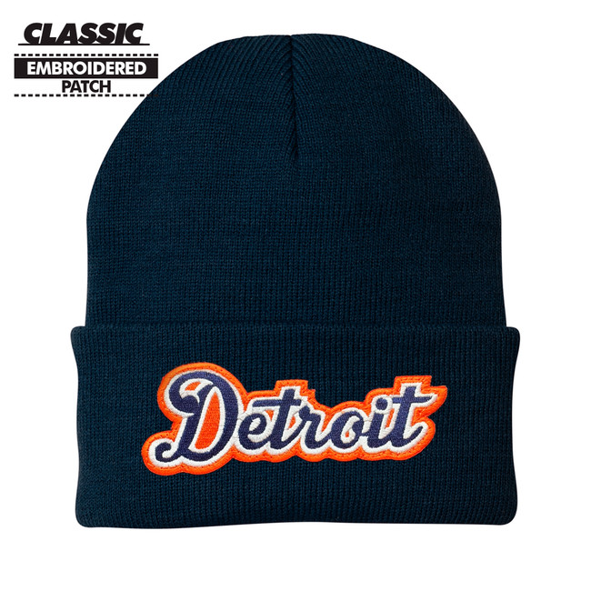 Detroit Baseball Script Navy Classic Knit Cap Beanie