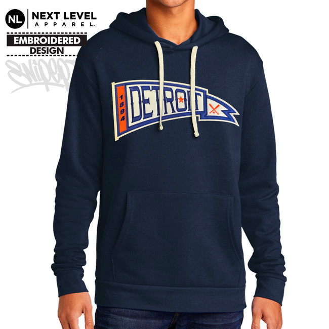 Detroit Vintage Baseball Pennant Sewn Navy Next Level Santa Cruz Hoodie