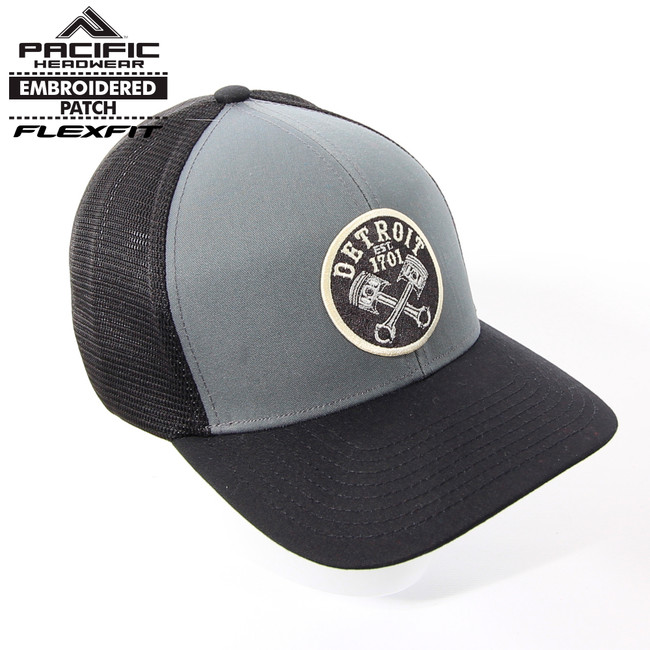 Detroit Crossed Pistons Graphite Black Flex-Fit Pacific Fusion Trucker Cap