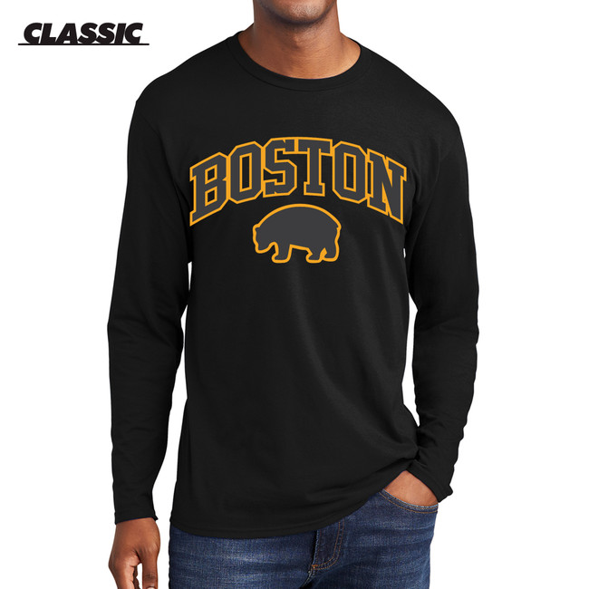 Boston Hockey Gold Block Arched Black Classic Long Sleeve T-Shirt