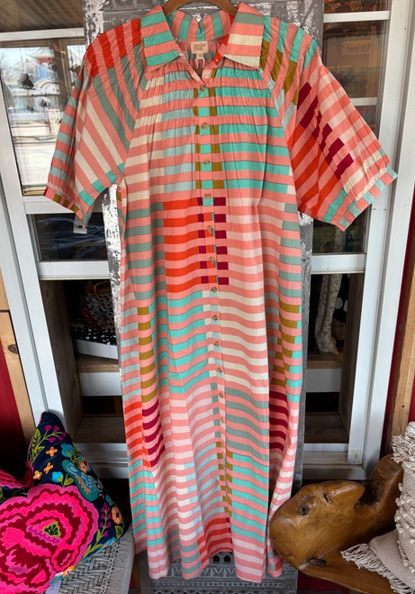 Apricot Colorful Striped Dress