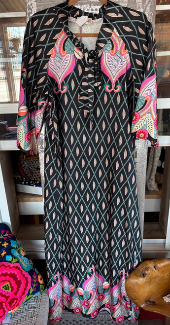 Black and Floral Satin Maxi Dress