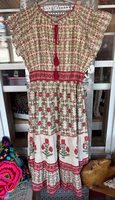 Floral Ruffle Sleeve Tassel Tie Maxi Dress