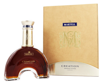 Martell Création Extra cognac in its distinctive arch-shaped decanter
