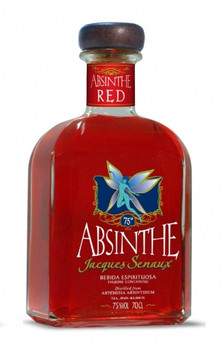 Bottle of Absinthe Red Jacques Senaux, a crimson wormwood absinthe based on an ancient Spanish recipe