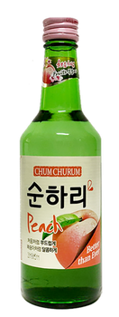 Bottle of Chum Churum Soju Soon Hari Peach, 360ml, Korean soju with natural peach flavor