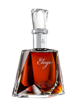 Louis Royer Eloge Cognac in a multi-faceted crystal decanter with golden amber hues