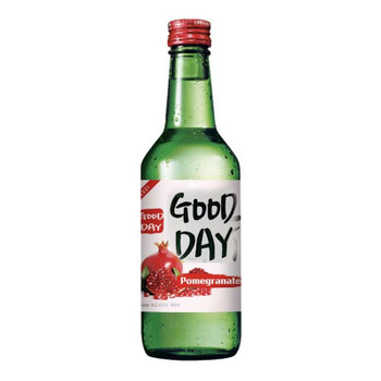 Bottle of Good Day Pomegranate Soju, 360ml Korean rice spirit infused with pomegranate flavor