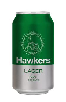 6-pack of Hawkers Lager 375ml cans, Australian brewed beer