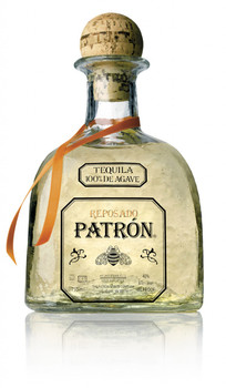 Bottle of Patrón Reposado Tequila, hand-numbered and made in Mexico