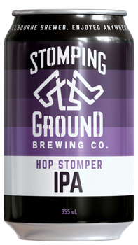 Single 355ml can of Stomping Ground Hop Stomper IPA, a West Coast IPA brewed in Australia