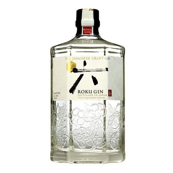 Suntory Roku Gin 700ml bottle, Japanese craft gin with hexagonal design and washi paper label