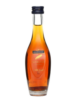 Martell Noblige 50ml cognac bottle with dark gold, copper-hued liquid