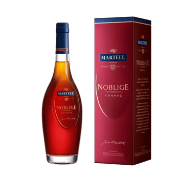 Bottle of Martell Noblige Cognac 1000ml showcasing its dark gold hue and modern bottle design