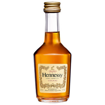 Hennessy VS 50ml cognac bottle with bright golden hue
