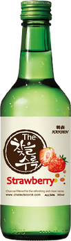 Bottle of Chateul Soorok Strawberry Soju 375ml, bamboo charcoal purified soju with natural strawberry flavor